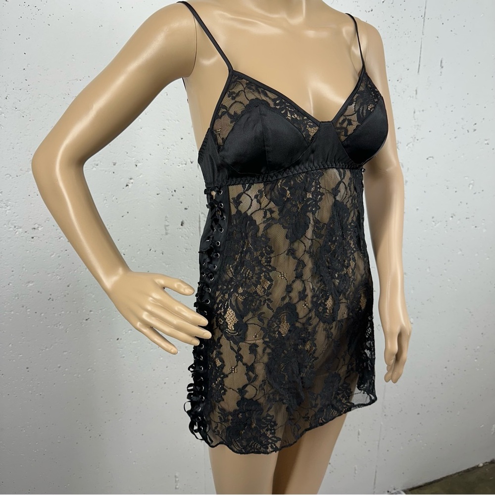 Vintage Victoria’s Secret size Small Black Lace Up Side Cami Nightie Lingerie